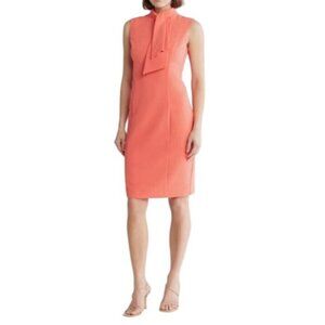 Eliza J Womens Coral Tie Neck Sleeveless Crepe Sheath Midi Dress Sz 8 New